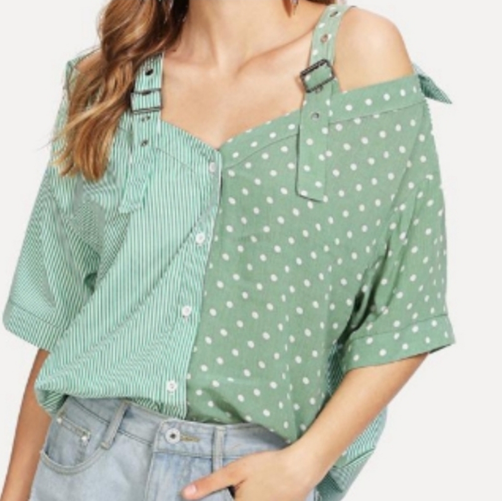 Open Cold Shoulder Asymmetrical Shirt Dress - Picture 2 of 8